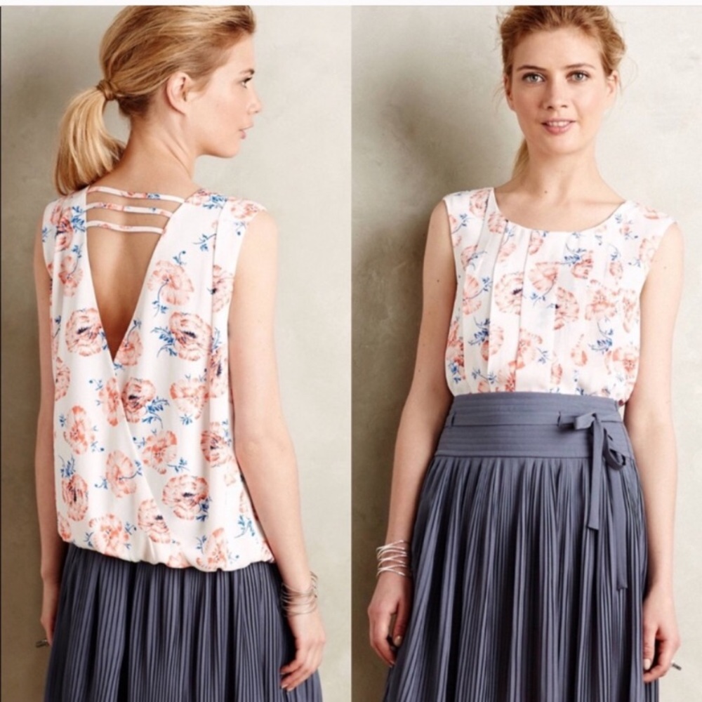 Anthropologie Meadow Rue Floral Gathered Tank Top